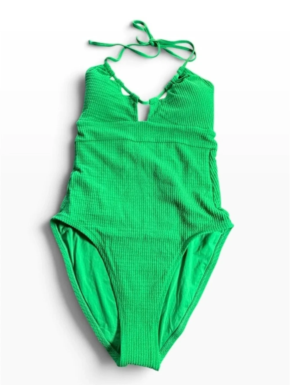 Becca Kelly green cut out ribbed halter tie one piece swimsuit NWT